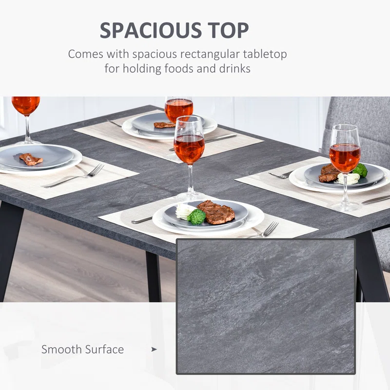 Modern Grey Dining Table with Metal Legs – Rectangular MDF Top, 4-Seater