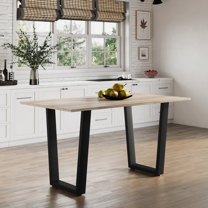 Modern Dining Table with Light Oak Effect Top & Black Legs