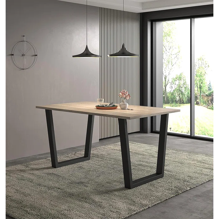 Modern Dining Table with Light Oak Effect Top & Black Legs