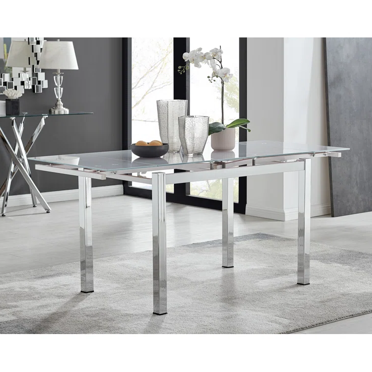 Modern Extending Glass Dining Table with Chrome Base – Black or White