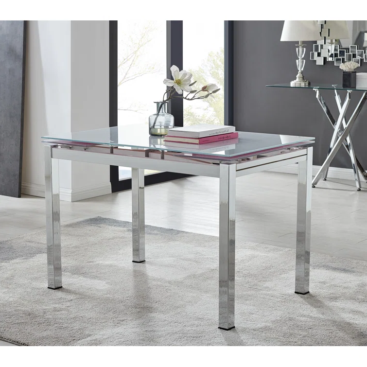 Modern Extending Glass Dining Table with Chrome Base – Black or White