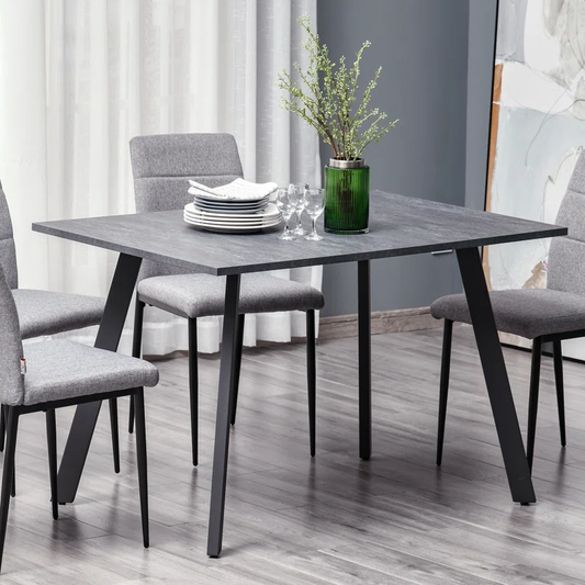 Modern Grey Dining Table with Metal Legs – Rectangular MDF Top, 4-Seater