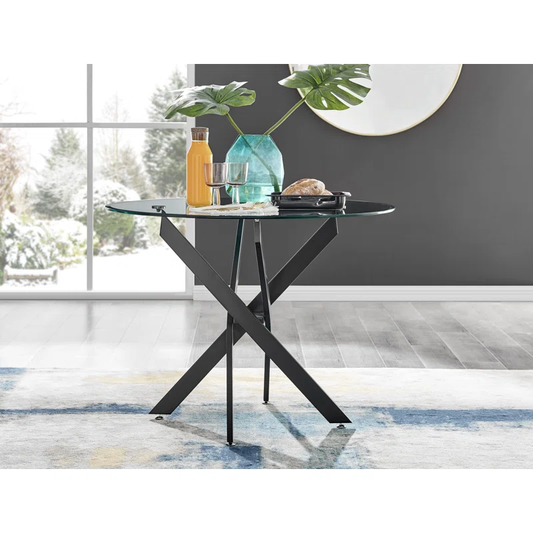 Round Glass Dining Table with Modern Pedestal Base