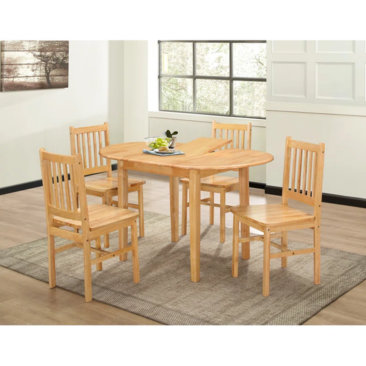 Extendable Oval Dining Table in Natural Wood – Solid Rubberwood 4-Seater Table with Butterfly Leaf