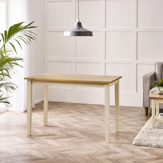 Cream & Oak Wooden Dining Table – 4 or 6 Seater – Solid Rubberwood