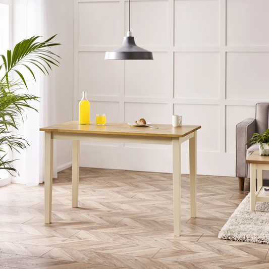 Cream & Oak Wooden Dining Table – 4 or 6 Seater – Solid Rubberwood