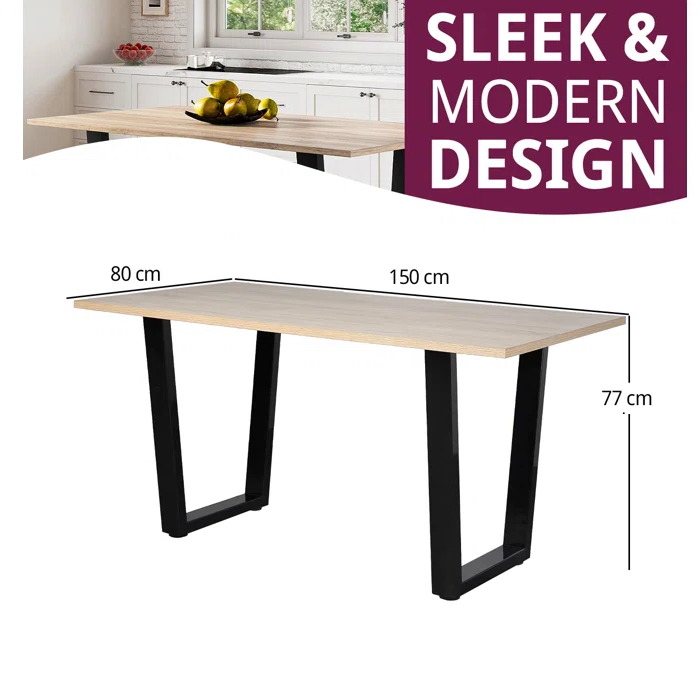 Modern Dining Table with Light Oak Effect Top & Black Legs