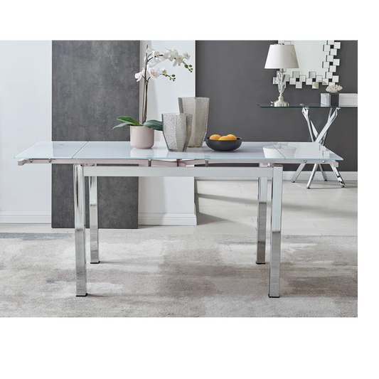 Modern Extending Glass Dining Table with Chrome Base – Black or White