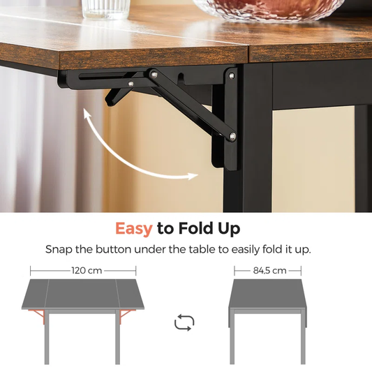 Extendable Drop Leaf Dining Table – Compact Folding Design with Steel Frame